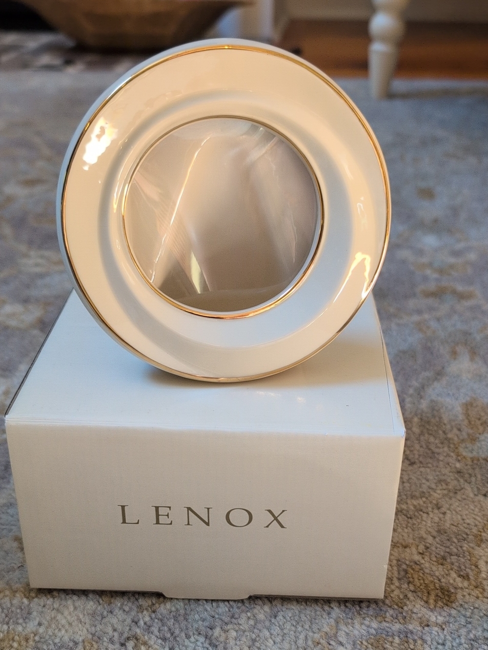 Lenox Ivory & Gold Memorable Round Photo Frame In Box 24K Gold 3" Photo Opening